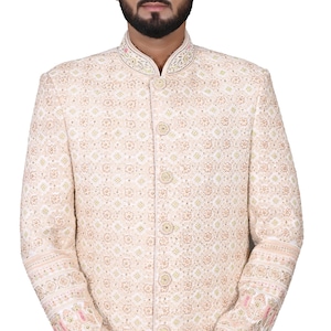 Pastel handwork Sherwani, Maharaja Sherwani, Indian Wedding Sherwani for Groom, Jodhpuri Sherwani, Men Wedding Dress, Groom Dress