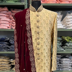 Traditional Stole / Dupatta for Men Sherwani | Groomsmen Stole | Velvet Shawl For Indian Wedding