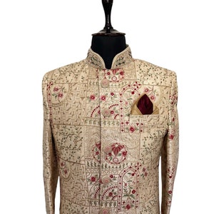 Latest Wedding sherwani | Men’s elegant luxury Traditional multi thread  indian wedding sherwani churidaar pyjama | golden sherwani