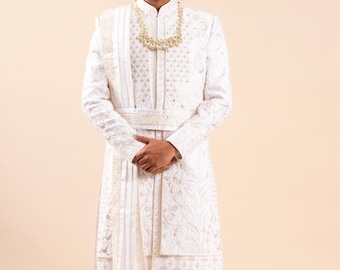 Sherwani-set voor bruidegom | indowesrten sherwani voor mannen | heren bruiloft sherwani | trouwoutfit bruidegom | Indiase Pakistaanse trouwoutfit