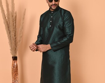 Kurta Churidar de georgette verde para hombre, ropa étnica para bodas indias
