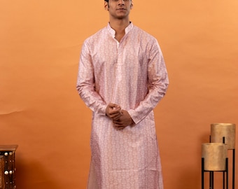 Kurta-pyjama voor heren jacquardzijde | Indiase etnische kleding