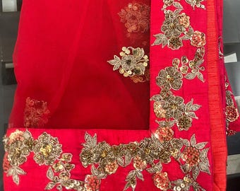 Dupatta de travail manuel pour femme | Dupatta en filet à broder | Dupatta nuptiale | Tenue de fête dupatta pour femme | Accessoires de tenue de mariée