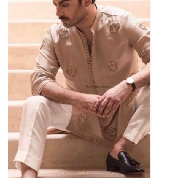 Kurta pyjamaset voor heren | geborduurde kurta voor Indiase mannen | Sherwani Indiase trouwjurk | Kurta pyjama etnische herenkleding