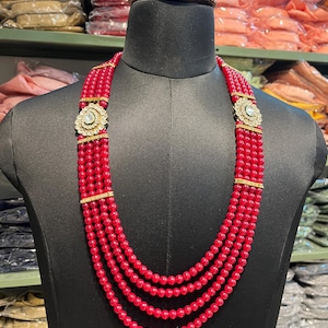 RICHART Unisex Pearl necklace | dulha necklace chain | Men Designer Groom Necklace Sherwani Mala Wedding Jewelry Indian Men Jewelry