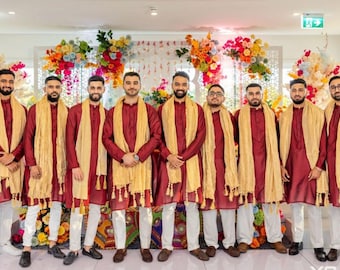 Set pigiama Kurta in seta con scialle per uomo / abito tradizionale indiano per lo sposo / abiti da sposa etnici di stilisti reali indiani