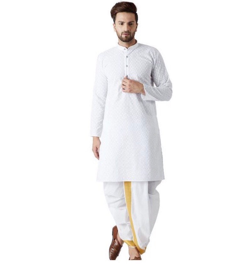 PS Men Adil Off White Colour Embroidered Kurta with Jogger Pants