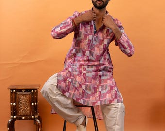 Men's Jacquard Silk Kurta Pajama | Indian Ethnic Wedding Outfit | printed kurta pant set