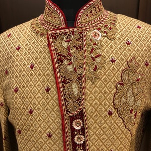 Latest Wedding sherwani | Men’s elegant luxury Traditional multi thread  indian wedding sherwani churidaar pyjama | golden sherwani