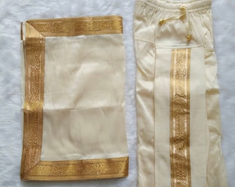 dhoti and stole | Silk material dhoti and stole | party wear dhoti | stretchable salwar for Pooja | men’s bottom for Indian ethnic wear