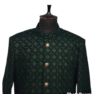 Green velvet sherwani for men | indian wedding sherwani | pakisthani sherwani | green sherwani | customised sherwani seqence