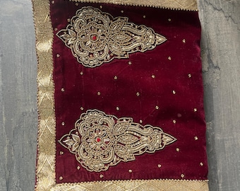 Red velvet stole(dupatta) for sherwani for wedding purpose,festive purpose,reception,marriage anniversary,etc jutiya handmade Indian mojari
