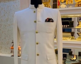 White Jodhpuri Coat | Achkan Band gala coat   | Sherwani for Grooms dress indo western outfit | Cocktail party outfit | Groomsmen outfit