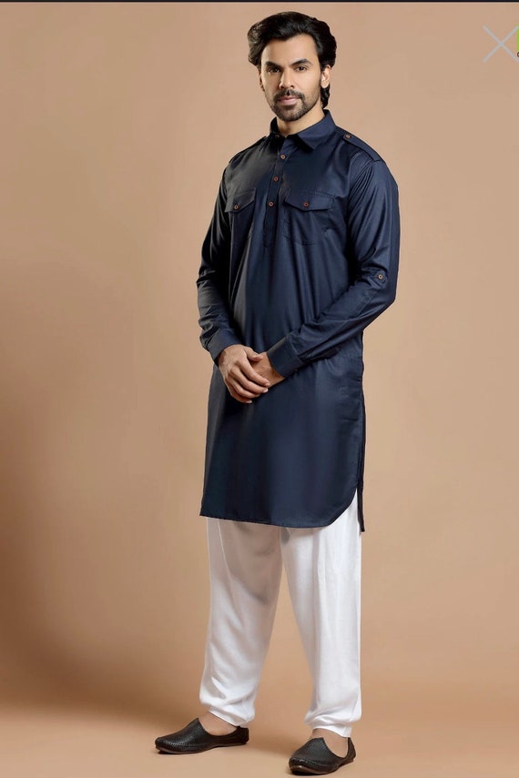 Men PATHANI Suit, Indian Kurta Pajama Set, Casual Salwar Kamiz