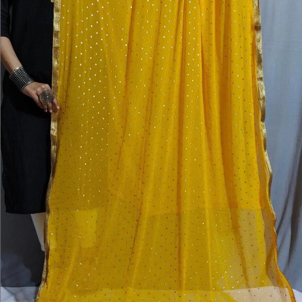Lemon Yellow Dupatta with Embellished Border main image 1