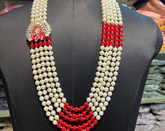 RICHART Unisex Pearl necklace | dulha necklace chain | Men Designer Groom Necklace Sherwani Mala Wedding Jewelry Indian Men Jewelry