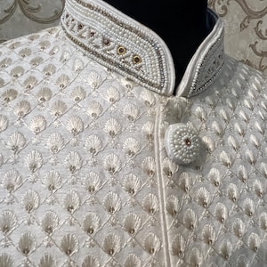 White sherwani men wedding outfit Indian Pakistani achkan | Ethnic wear for men | Indian outfit for men | wedding outfit for groom
