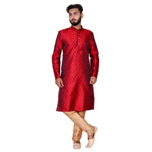 Red Men Kurta Pajama, silk Kurta Churidar men , Indian Wear for all occassions , Jacquard silk kurta  Wear, Pakistani wear, Salwar Kameez