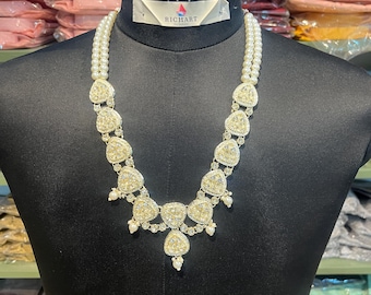 Artificial Pearl kundan necklace | Men Designer Groom Necklace Sherwani Mala Wedding Jewelry Indian Men Jewelry | unisex necklace
