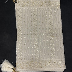 Etole chikankari homme | Châle blanc (dupatta) pour sherwani à l&#39;occasion d&#39;un mariage, d&#39;une fête, d&#39;une réception, d&#39;un anniversaire de mariage, etc.