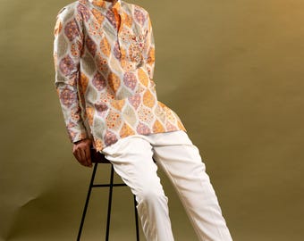 Kurta corto HANDWORK con pigiama per uomo / Kurta da matrimonio indiano per sposo e testimoni / Kurta pigiama da uomo in abbigliamento etnico