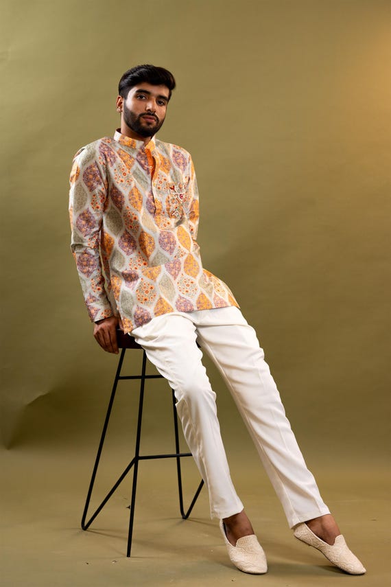 mens indian dress shirt HANDWORK short kurta with pyjama for men | Indian wedding kurta for groom and groomsmen