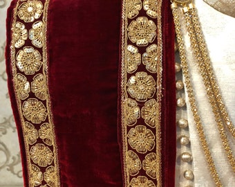 Red velvet stole(dupatta) for sherwani for wedding purpose,festive purpose,reception,marriage anniversary,etc jutiya handmade Indian mojari