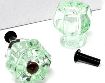 Four Knob Pulls Coke Bottle Green Glass with Oil Rubbed Bronze Flush-Fit Screws