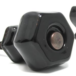 Four Glass Hexagon Knob Pulls with Jet Black with Oil Rubbed Bronze -Flush Mount