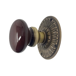 Porcelain Door Knob Dummy Kit with Solid Brass Backplate- Feather Design -Antique Brass Finish