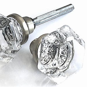 Solid Glass Door Knobs Clear Six Point Interior Knobs- Brushed Nickel