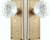 Tall Gold Cabaret French Door Backplates-Fluted Crystal Knobs by RoussoReproductions