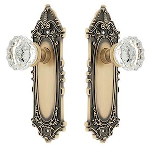 Antique style Glass Crystal Knobs on Scrolled Tall Backplate (Passage 2-3/8" Backset-standard)