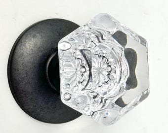 Crystal Passage Door Knobs, Oil Rubbed Bronze, Six Point Lead Free Glass, Exclusive Bore Hole Adapter and Adjustable Latch