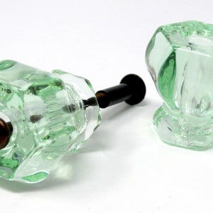 Depression Glass Knob Pulls-Coke Bottle Green with Oil Rubbed Bronze Mounting Screws
