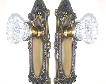 Victorian Style Crystal Glass & Antique Solid Brass French/ Dummy Door Knob Set