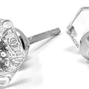 Solid Glass Door Knobs Clear Six Point Interior Knobs- Brushed Nickel