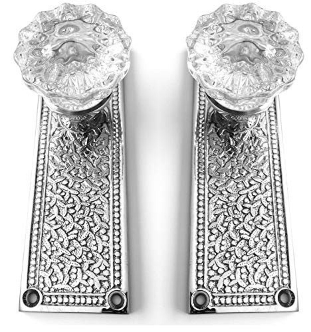 French Door Set Crystal Knobs Tall Estate Backplates Etsy