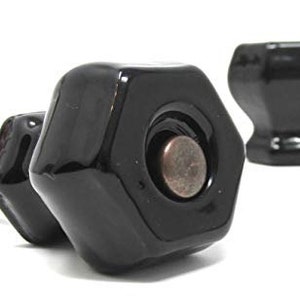 Four Glass Hexagon Knob Pulls with Jet Black with Oil Rubbed Bronze -Flush Mount