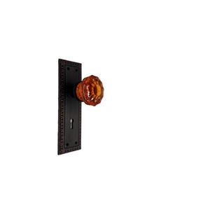 Amber Orange Glass Dummy Door Knob on Tall Vintage Door Plate Oil Rubbed Bronze