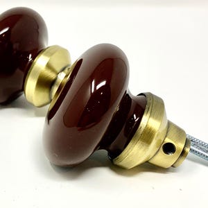 Brown Porcelain Door Knobs Vintage Reproduction- Antique Brass Base (one Pair)