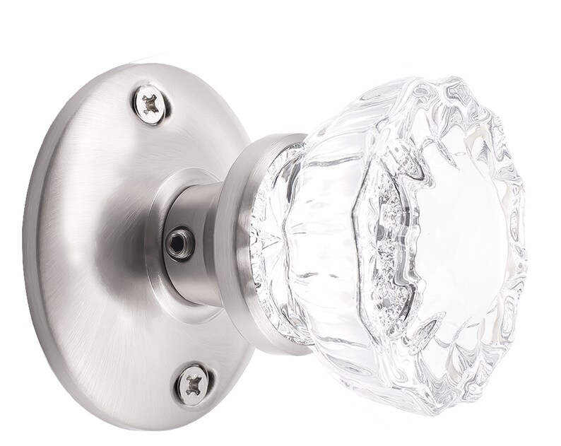 Fluted Glass Door Knob Set Antique Reproduction brushed Nickel passage