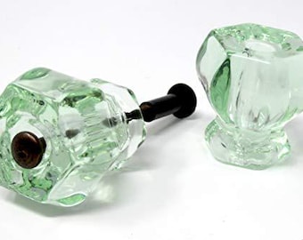 Four Knob Pulls Coke Bottle Green Glass with Oil Rubbed Bronze Flush-Fit Screws
