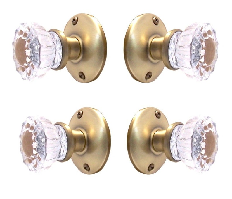 Two Fluted Crystal Glass FRENCH DOOR Dummy Knob sets for both sides of Two doors