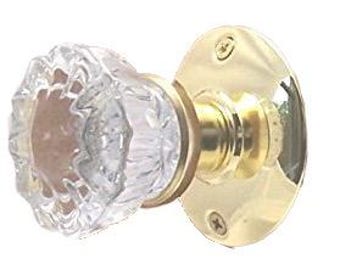 Crystal Antique Style Surface Mount Dummy French Door Knob Set (Polished Brass)