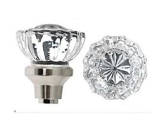 Vintage Style Replacement Crystal Door Knobs -(Polished Chrome) (One Pair)