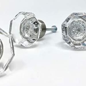 Four Clear Glass Octagon Cabinet Pulls 0504-BN (Brushed Nickel Base)