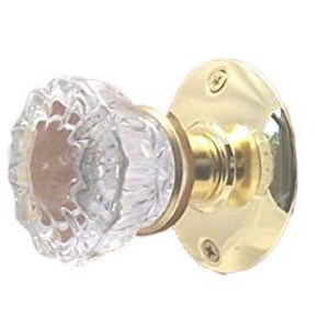 Crystal Antique Style Surface Mount Dummy French Door Knob Set (Polished Brass)