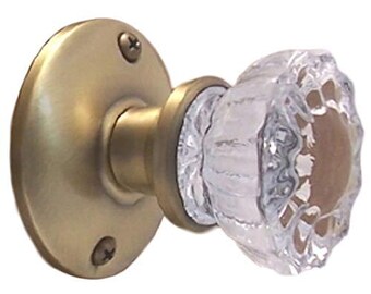 Single Dummy Crystal Clear Fluted Glass Knob-(Antique Brass)