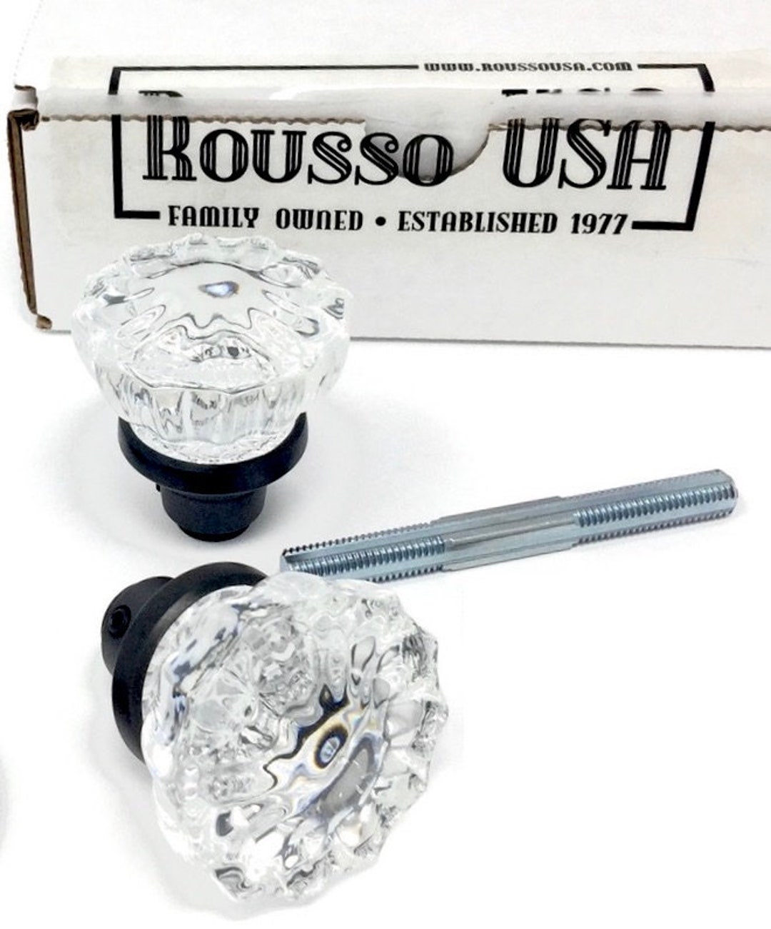 Two Pair Vintage Style Depression Glass Knobs and Spindles oil Rubbed